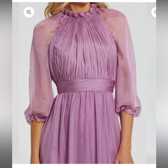 Mac Duggal 68225 Light Purple Chiffon Ruched Illusion Raglan Sleeve Ruffle Gown - Picture 5 of 14